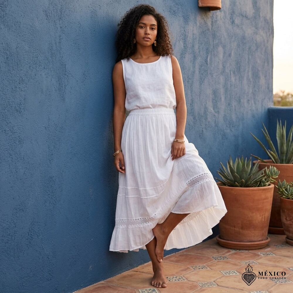 White Mexican Gauze skirt good for beach wear yoga one size  24 x 32 MAXI skirt